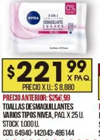 Coto Nivea Toallas Desmaquillantes Varios Tipos x25u oferta