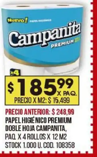 Coto Campanita Papel higiènico Premium Doble Hoja x4rollos oferta