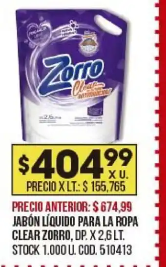 Coto Zorro Jabón Líquido Para La Ropa Clear x2,6lt oferta