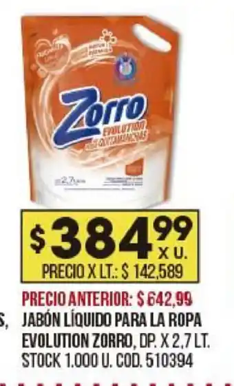 Coto Zorro Jabón Líquido Para La Ropa Evolution x2,7 Lt oferta
