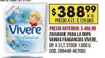 Coto Vivere Enjuague Para La Ropa Varias Fragancias x3Lt oferta