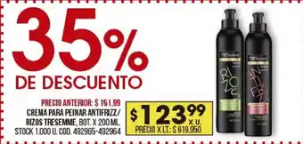 Coto Crema Para Peiner Antifrizz/Rizos Tresemme x200ml oferta