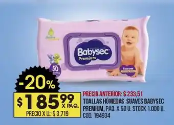 Coto Babysec Toallas Húmedas Suaves Premium x50u oferta