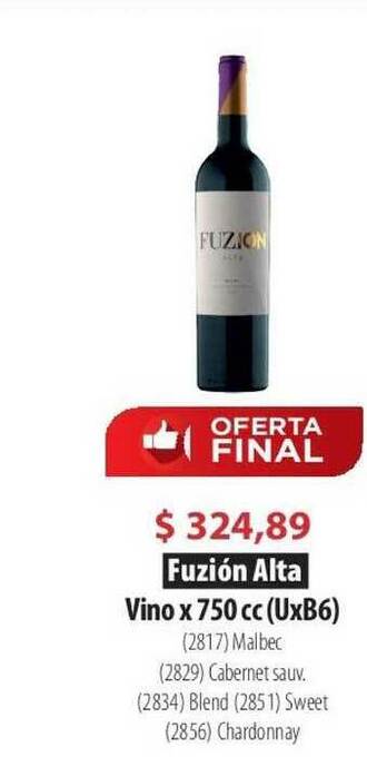 Parodi Fuzión Alta Vino Malbec Cabernet Sauv. Blend Sweet Chardonnay x 750cc oferta
