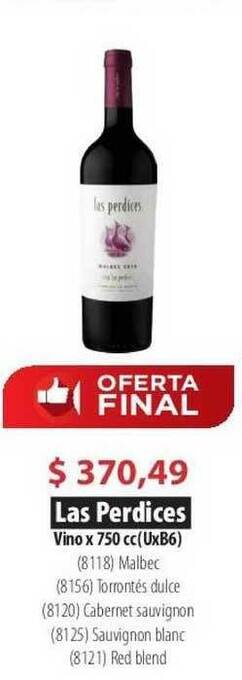 Parodi Las Perdices Vino Malbec Torrontés Dulce Cabernet Sauvignon Sauvignon Blanc Red Blend x 750cc oferta