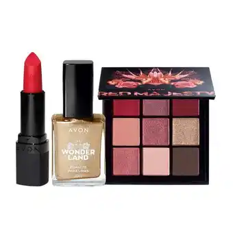 Avon Set x3 coleccion wonderland red - paleta + esmalte + labial ultamatte oferta