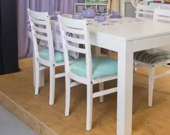 Blancoamor Silla ana blanca tapizado turquesa oferta