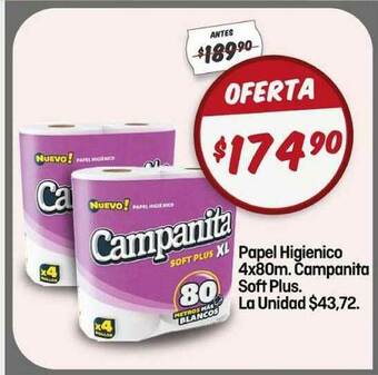 Papel Higienico Campanita Soft Plus 4 x 80m