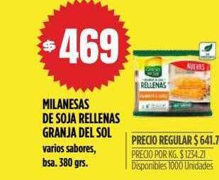 Supermercados Vea Milanesas de soja rellenas granja del sol oferta