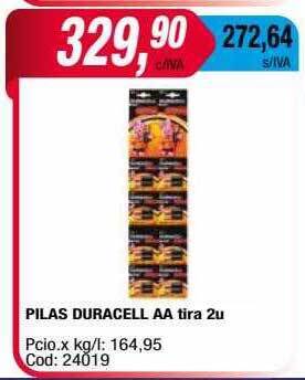 Maxiconsumo Pilas duracell aa tira 2u oferta
