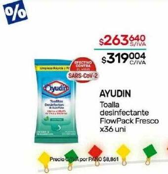 Nini Mayorista Ayudin toalla desinfectante flowpack fresco oferta