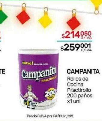 Nini Mayorista Campanita rollos de cocina practirollo 200 paños oferta