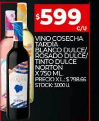 Supermercados DIA Vino cosecha tardia blanco dulce, rosado dulce o tinto dulce norton oferta