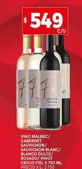 Supermercados DIA Vino malbec, cabernet sauvignon blanc, blanco dulce, rosado o punot grigio fiel oferta