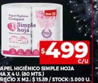 Supermercados DIA Papel higiénico simple hoja dia oferta