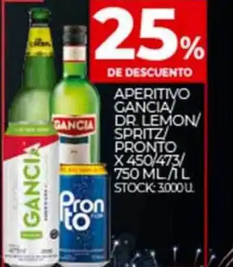 Supermercados DIA Aperitivo gancia, dr. lemon, spritz o pronto oferta