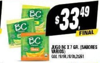 Supermercados Yaguar Jugo BC x 7 gr. Sabores varios oferta