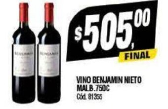Supermercados Yaguar Vino Benjamin Nieto Malb. 750 c oferta