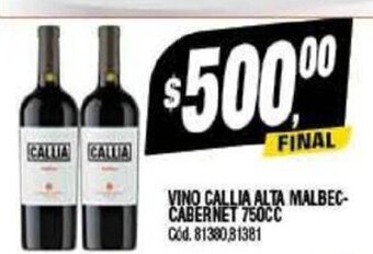 Supermercados Yaguar Vino Callia Alta Malbec Cabernet 750cc oferta