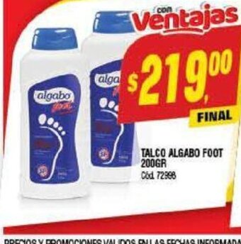 Supermercados Yaguar Talco Algabo Foot 200 gr oferta