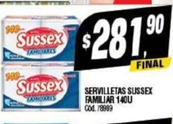 Supermercados Yaguar Servilletas Sussex Familiar 140 u oferta