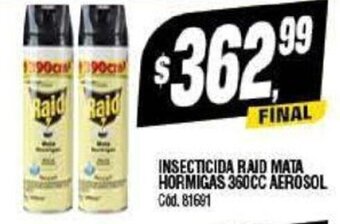 Supermercados Yaguar Insecticida Raid Mata Hormigas 360 cc Aerosol oferta