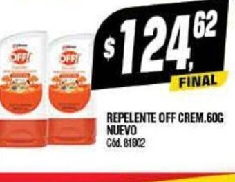 Supermercados Yaguar Repelente Off Crem. 60g. Nuevo oferta