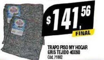 Supermercados Yaguar Trapo Piso My Hogar Gris Tejido 40 x 60 oferta