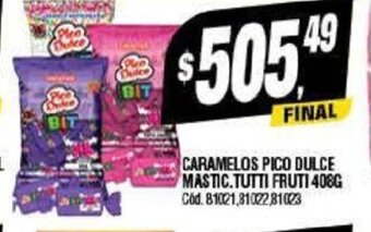 Supermercados Yaguar Caramelos Pico Dulce Mastic. Tutti Frutii 408g. oferta