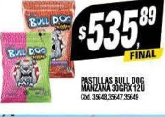 Supermercados Yaguar Pastillas Bull Dog Manzana 30gr. x 12u oferta
