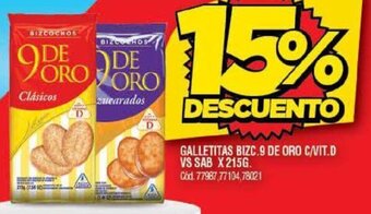 Supermercados Yaguar Galletitas Bizc. 9 De Oro C/Vit. D vs. Sab x 215g. oferta