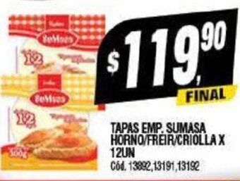 Supermercados Yaguar Tapas Emp. Sumasa Horno/ Freir/ Criolla x 12un oferta