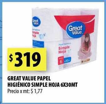 Punto Mayorista Great value papel higiénico simple hoja oferta