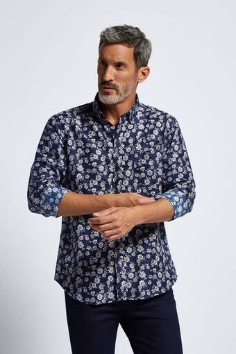 Macowens Camisa sport estampada azul marino oferta