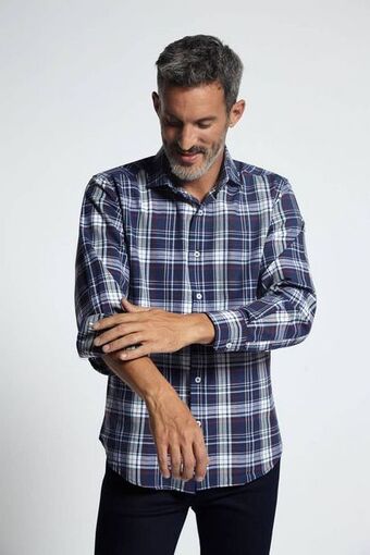 Macowens Camisa estampada azul marino oferta