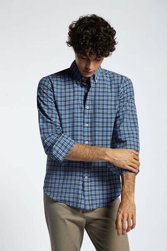 Macowens Camisa a cuadros azul marino oferta