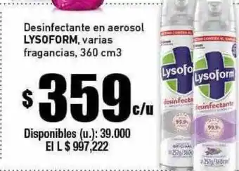Cooperativa Obrera Desinfectante en aerosol lysoform oferta