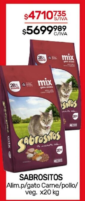 Nini Mayorista Sabrositos Alim. p/gato Carne/pollo/veg. x 20kg oferta