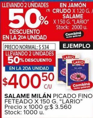 Carrefour Maxi Salame milán lario picado fino feteado x 150g oferta