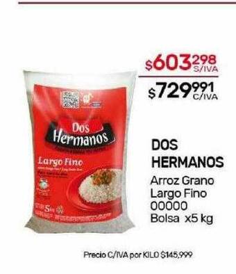 Nini Mayorista Dos hermanos arroz grano largo fino 00000 bolsa oferta