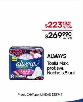 Nini Mayorista Always toalla max. prot.sve. noche x8 oferta