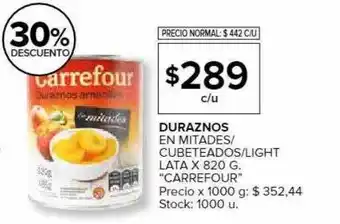 Carrefour Express Duraznos en mitades cubeteados light lata oferta