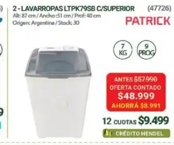 Hendel Lavarropas LTPK79SB C/Superior oferta