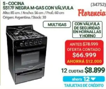 Hendel Cocina 5517F Negra M-Gas Con Válvula oferta