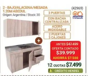 Hendel Bajo/Alacena/Mesada 1.20m Abedul oferta