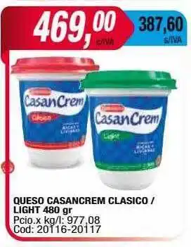Maxiconsumo Queso casancrem clasico - light 480 gr. oferta