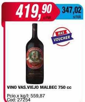 Maxiconsumo Vino vas. viejo malbec 750 cc oferta