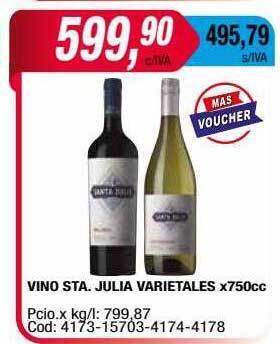 Maxiconsumo Vino sta. julia varietales x750cc oferta