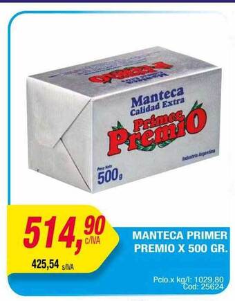 Maxiconsumo Manteca primer premio x 500 gr. oferta