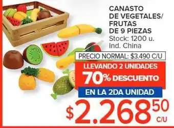 Carrefour Canasto de vegetales frutas de 9 piezas llevando 2 unidades 70% descuento en la 2da unidad oferta
